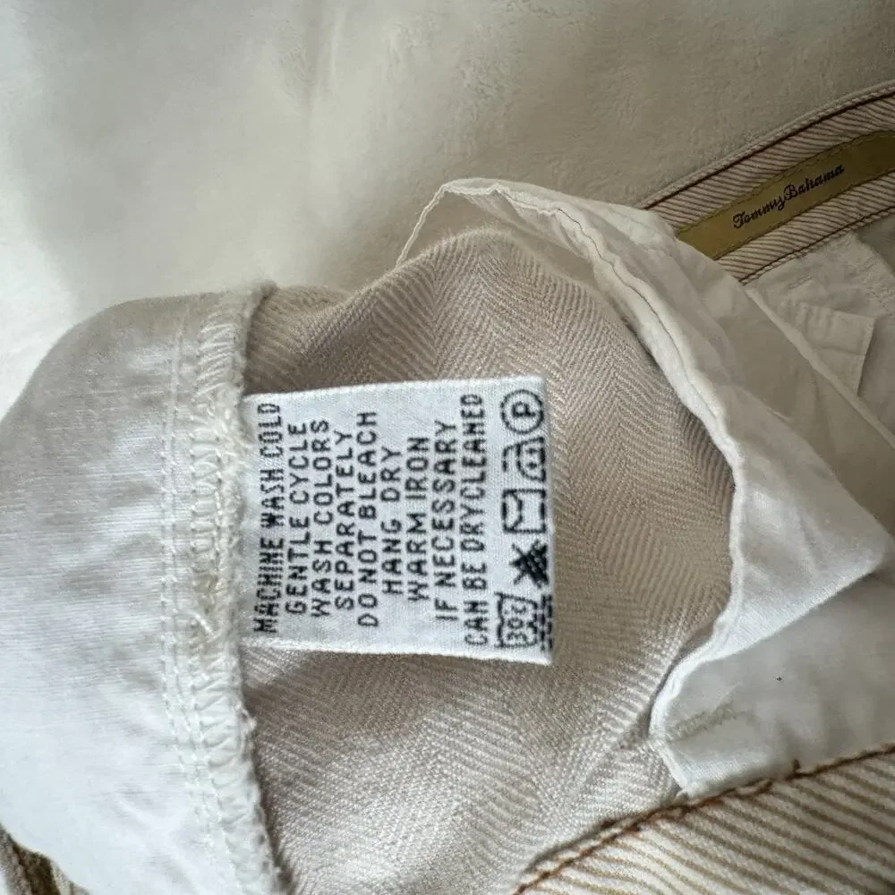Tommy Bahama Mens Khaki Linen Silk Blend Pleated Pants Fits 34x27 Relaxed Fit